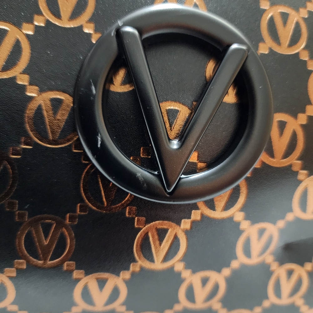 Mario Valentino Shoulder Bag Black Metallic Embossed Momogram Logo NWT - Picture 7 of 15